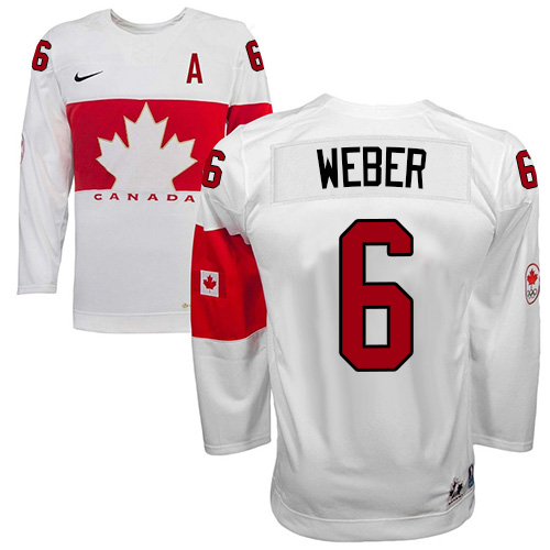 Men's Nike Team Canada #6 Shea Weber Authentic White Home 2014 Olympic Hockey Jersey