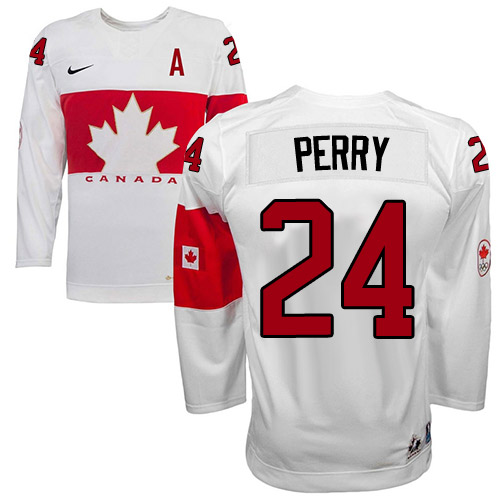 Men's Nike Team Canada #24 Corey Perry Authentic White Home 2014 Olympic Hockey Jersey