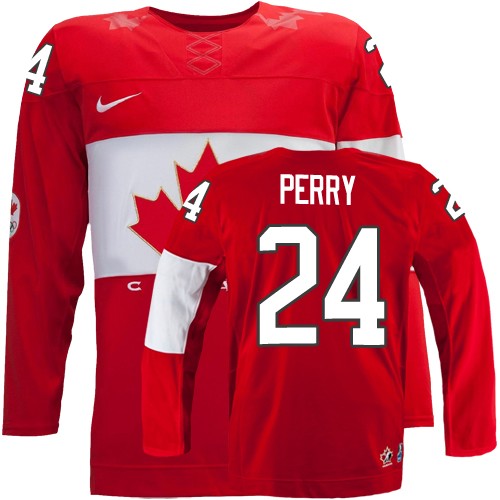 Men's Nike Team Canada #24 Corey Perry Authentic Red Away 2014 Olympic Hockey Jersey