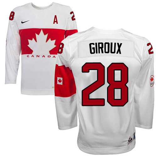 Men's Nike Team Canada #28 Claude Giroux Authentic White Home 2014 Olympic Hockey Jersey