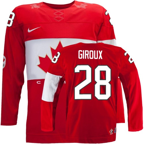Men's Nike Team Canada #28 Claude Giroux Authentic Red Away 2014 Olympic Hockey Jersey