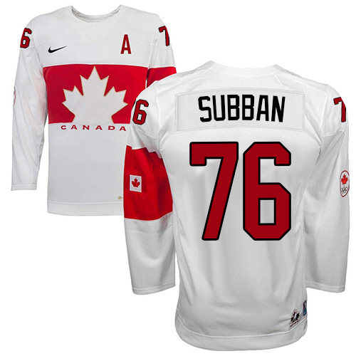 Men's Nike Team Canada #76 P.K Subban Premier White Home 2014 Olympic Hockey Jersey