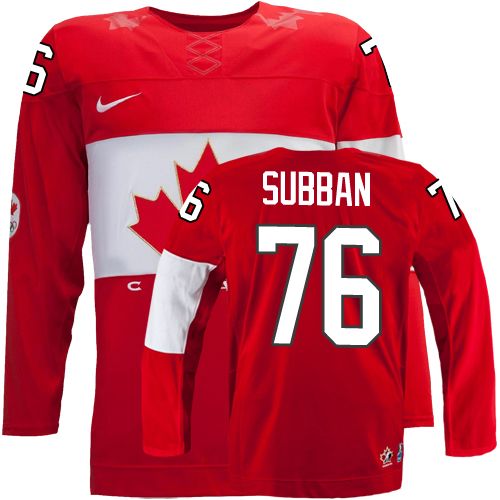 Men's Nike Team Canada #76 P.K Subban Authentic Red Away 2014 Olympic Hockey Jersey