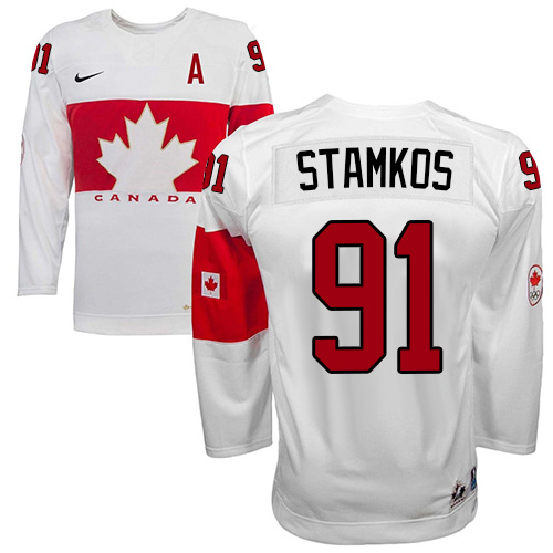 Men's Nike Team Canada #91 Steven Stamkos Authentic White Home 2014 Olympic Hockey Jersey