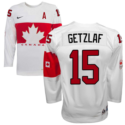 Men's Nike Team Canada #15 Ryan Getzlaf Authentic White Home 2014 Olympic Hockey Jersey