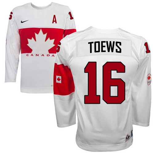 Men's Nike Team Canada #16 Jonathan Toews Authentic White Home 2014 Olympic Hockey Jersey