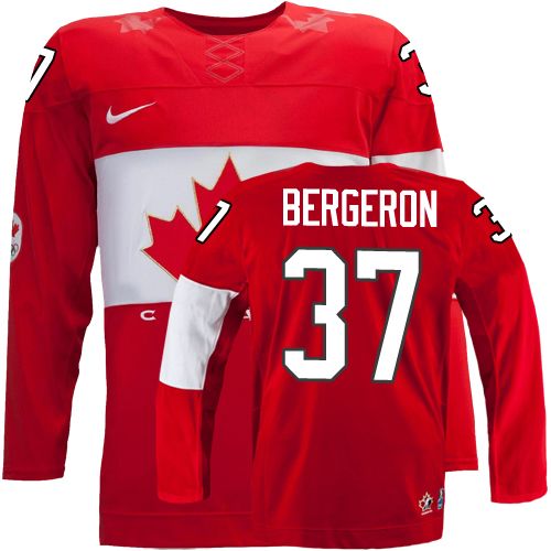 Men's Nike Team Canada #37 Patrice Bergeron Authentic Red Away 2014 Olympic Hockey Jersey