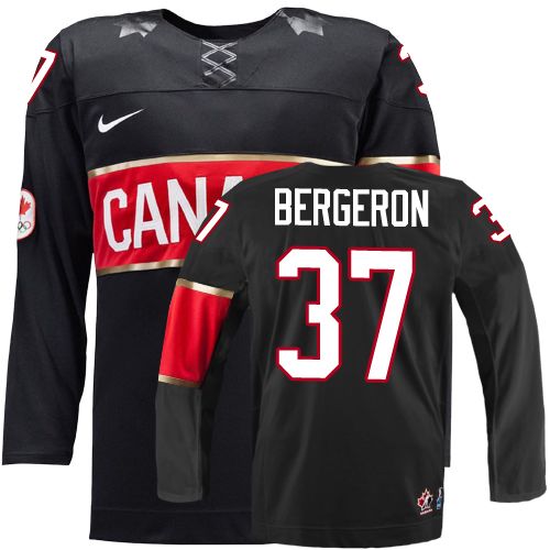 Men's Nike Team Canada #37 Patrice Bergeron Authentic Black Third 2014 Olympic Hockey Jersey