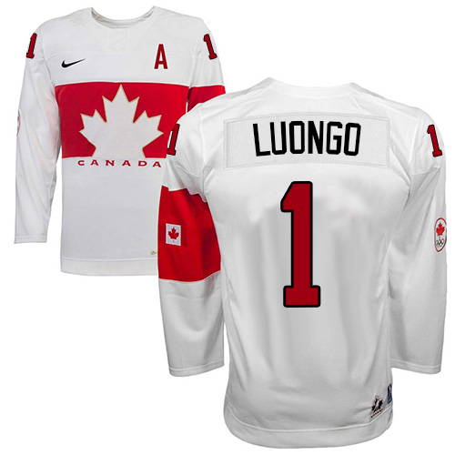 Men's Nike Team Canada #1 Roberto Luongo Authentic White Home 2014 Olympic Hockey Jersey