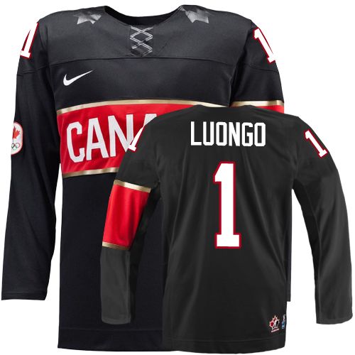 Men's Nike Team Canada #1 Roberto Luongo Authentic Black Third 2014 Olympic Hockey Jersey