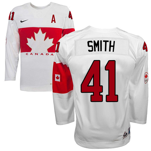 Men's Nike Team Canada #41 Mike Smith Authentic White Home 2014 Olympic Hockey Jersey
