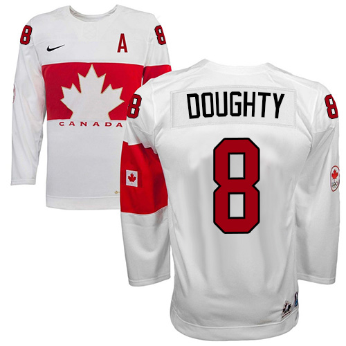 Men's Nike Team Canada #8 Drew Doughty Authentic White Home 2014 Olympic Hockey Jersey