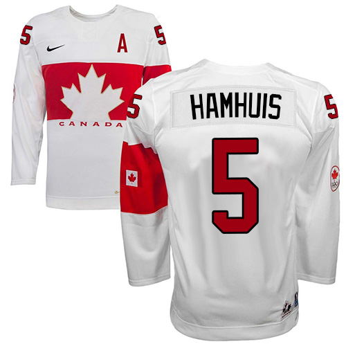 Men's Nike Team Canada #5 Dan Hamhuis Premier White Home 2014 Olympic Hockey Jersey