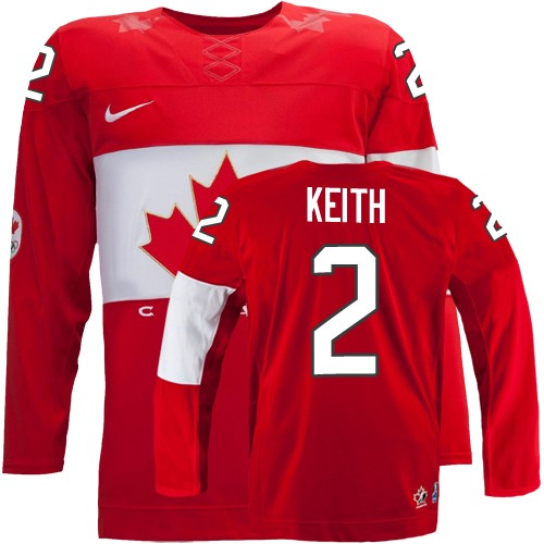 Men's Nike Team Canada #2 Duncan Keith Authentic Red Away 2014 Olympic Hockey Jersey