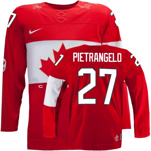 Men's Nike Team Canada #27 Alex Pietrangelo Authentic Red Away 2014 Olympic Hockey Jersey