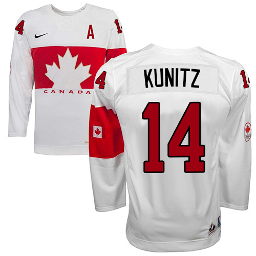 Men's Nike Team Canada #14 Chris Kunitz Authentic White Home 2014 Olympic Hockey Jersey