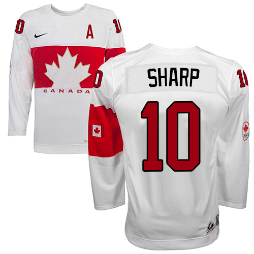 Men's Nike Team Canada #10 Patrick Sharp Authentic White Home 2014 Olympic Hockey Jersey