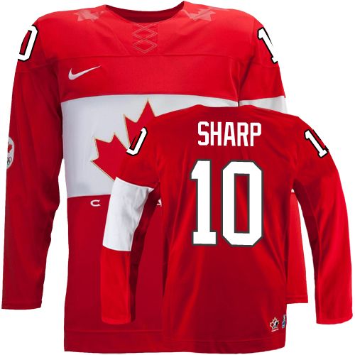 Men's Nike Team Canada #10 Patrick Sharp Authentic Red Away 2014 Olympic Hockey Jersey