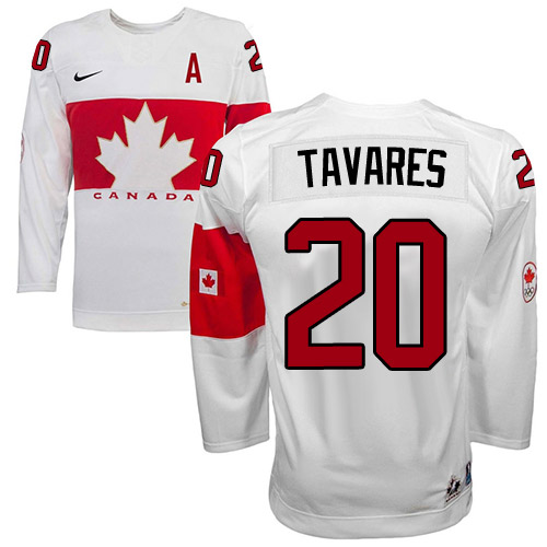 Men's Nike Team Canada #20 John Tavares Authentic White Home 2014 Olympic Hockey Jersey