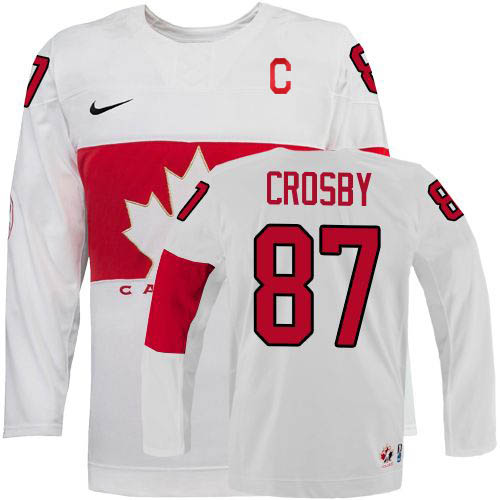Men's Nike Team Canada #87 Sidney Crosby Authentic White Home C Patch 2014 Olympic Hockey Jersey