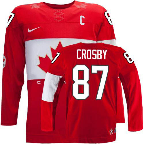Men's Nike Team Canada #87 Sidney Crosby Authentic Red Away C Patch 2014 Olympic Hockey Jersey