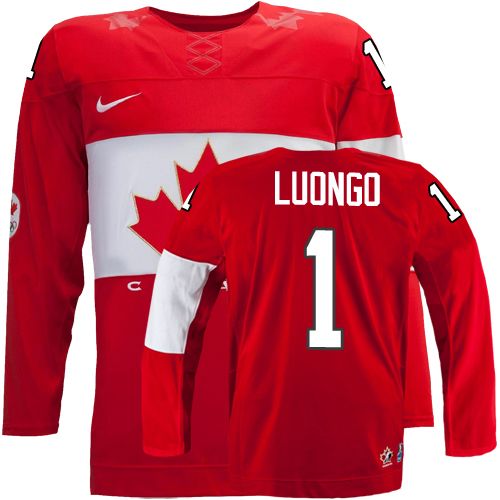 Women's Nike Team Canada #1 Roberto Luongo Authentic Red Away 2014 Olympic Hockey Jersey