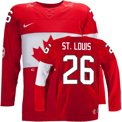 Women's Nike Team Canada #26 Martin St. Louis Authentic Red Away 2014 Olympic Hockey Jersey