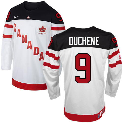 Men's Nike Team Canada #9 Matt Duchene Authentic White 100th Anniversary Olympic Hockey Jersey