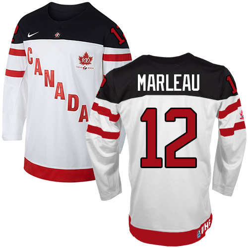 Men's Nike Team Canada #12 Patrick Marleau Authentic White 100th Anniversary Olympic Hockey Jersey