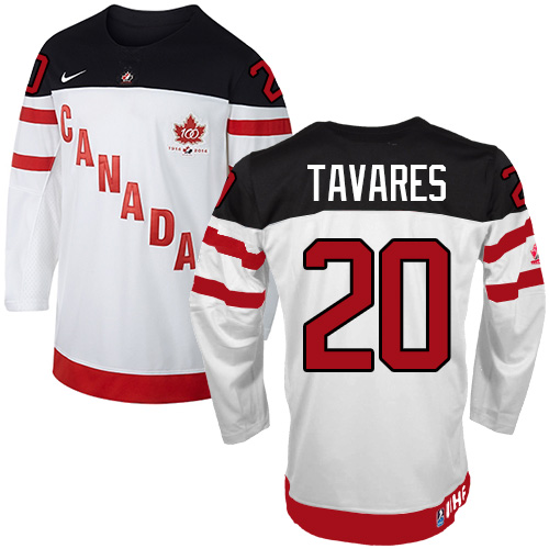 Men's Nike Team Canada #20 John Tavares Authentic White 100th Anniversary Olympic Hockey Jersey