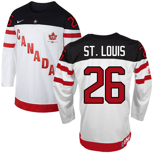 Men's Nike Team Canada #26 Martin St. Louis Premier White 100th Anniversary Olympic Hockey Jersey