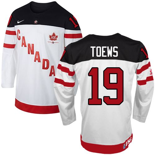 Men's Nike Team Canada #19 Jonathan Toews Premier White 100th Anniversary Olympic Hockey Jersey