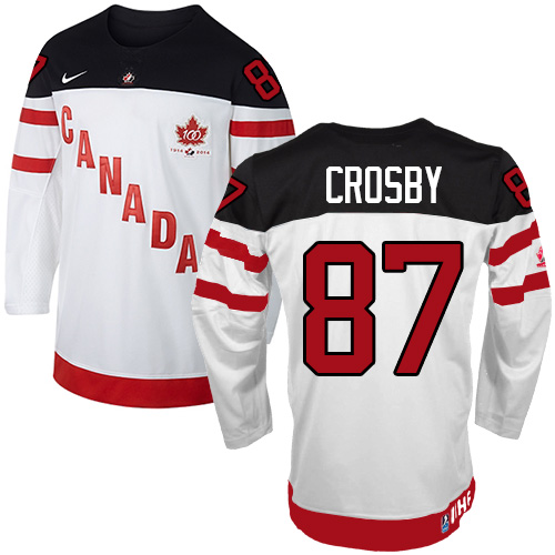 Women's Nike Team Canada #87 Sidney Crosby Premier White 100th Anniversary Olympic Hockey Jersey