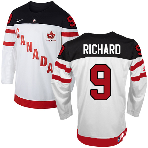 Men's Nike Team Canada #9 Maurice Richard Authentic White 100th Anniversary Olympic Hockey Jersey