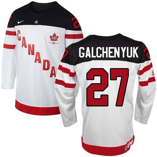 Men's Nike Team Canada #27 Alex Galchenyuk Authentic White 100th Anniversary Olympic Hockey Jersey