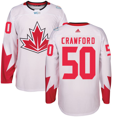 Men's Adidas Team Canada #50 Corey Crawford Authentic White Home 2016 World Cup Hockey Jersey