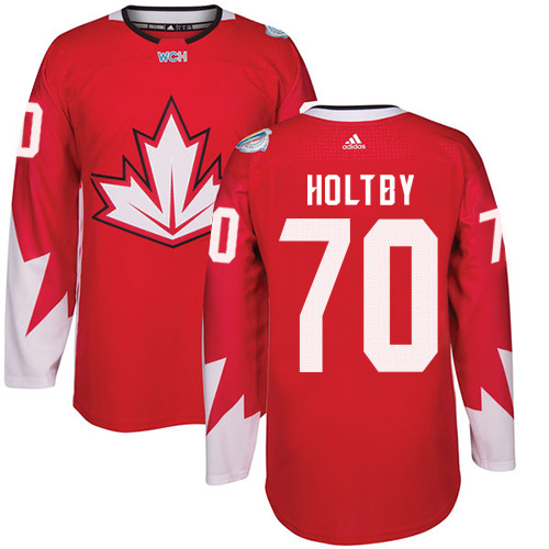 Men's Adidas Team Canada #70 Braden Holtby Premier Red Away 2016 World Cup Hockey Jersey