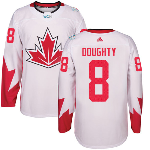 Men's Adidas Team Canada #8 Drew Doughty Authentic White Home 2016 World Cup Hockey Jersey