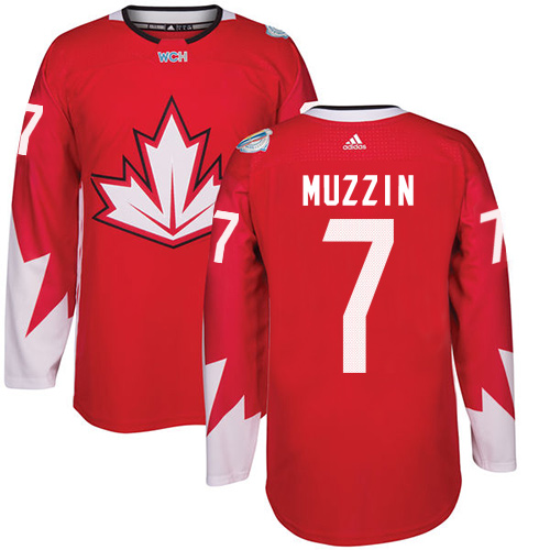 Men's Adidas Team Canada #7 Jake Muzzin Premier Red Away 2016 World Cup Hockey Jersey