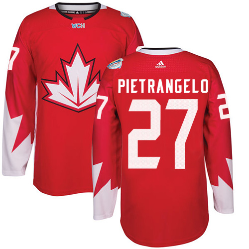 Men's Adidas Team Canada #27 Alex Pietrangelo Authentic Red Away 2016 World Cup Hockey Jersey