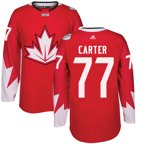 Men's Adidas Team Canada #77 Jeff Carter Authentic Red Away 2016 World Cup Hockey Jersey