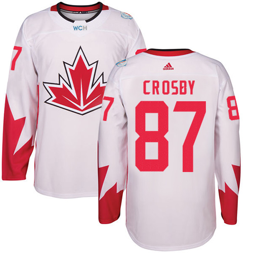 Men's Adidas Team Canada #87 Sidney Crosby Authentic White Home 2016 World Cup Hockey Jersey
