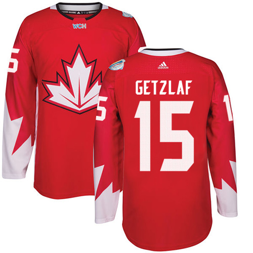 Men's Adidas Team Canada #15 Ryan Getzlaf Authentic Red Away 2016 World Cup Hockey Jersey