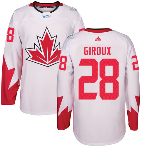 Men's Adidas Team Canada #28 Claude Giroux Authentic White Home 2016 World Cup Hockey Jersey