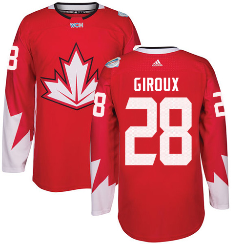 Men's Adidas Team Canada #28 Claude Giroux Authentic Red Away 2016 World Cup Hockey Jersey