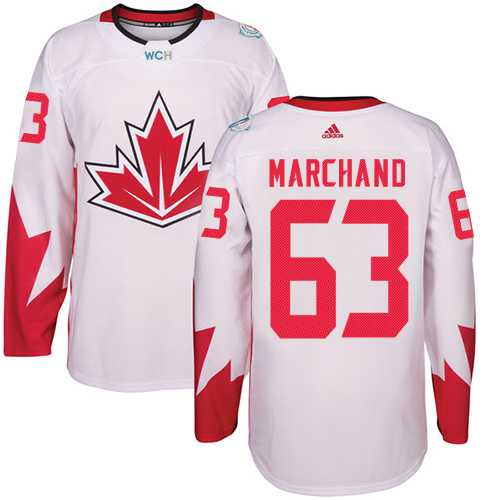 Men's Adidas Team Canada #63 Brad Marchand Authentic White Home 2016 World Cup Hockey Jersey