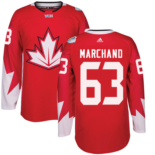 Men's Adidas Team Canada #63 Brad Marchand Authentic Red Away 2016 World Cup Hockey Jersey