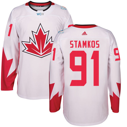 Men's Adidas Team Canada #91 Steven Stamkos Premier White Home 2016 World Cup Hockey Jersey