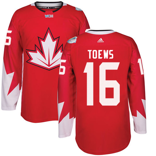 Men's Adidas Team Canada #16 Jonathan Toews Premier Red Away 2016 World Cup Hockey Jersey