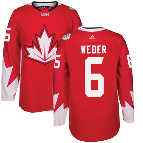 Youth Adidas Team Canada #6 Shea Weber Authentic Red Away 2016 World Cup Hockey Jersey